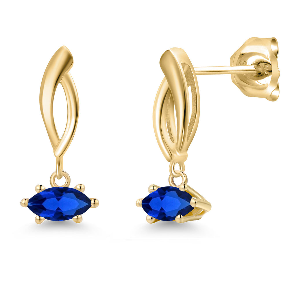 Blue Created Sapphire - September_Earrings in 10K Yellow Gold