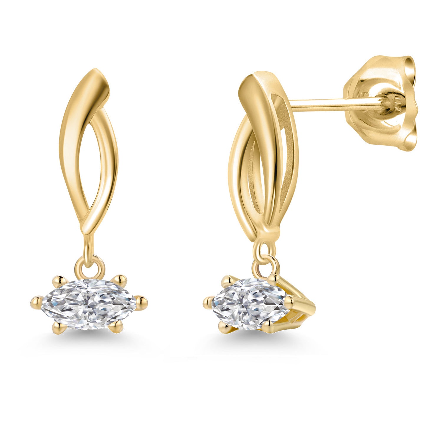 10K Yellow Gold Lab Grown Diamond Stud Dangle Earrings for Women | 0.40 Cttw | Gemstone April Birthstone | Marquise 6X3MM