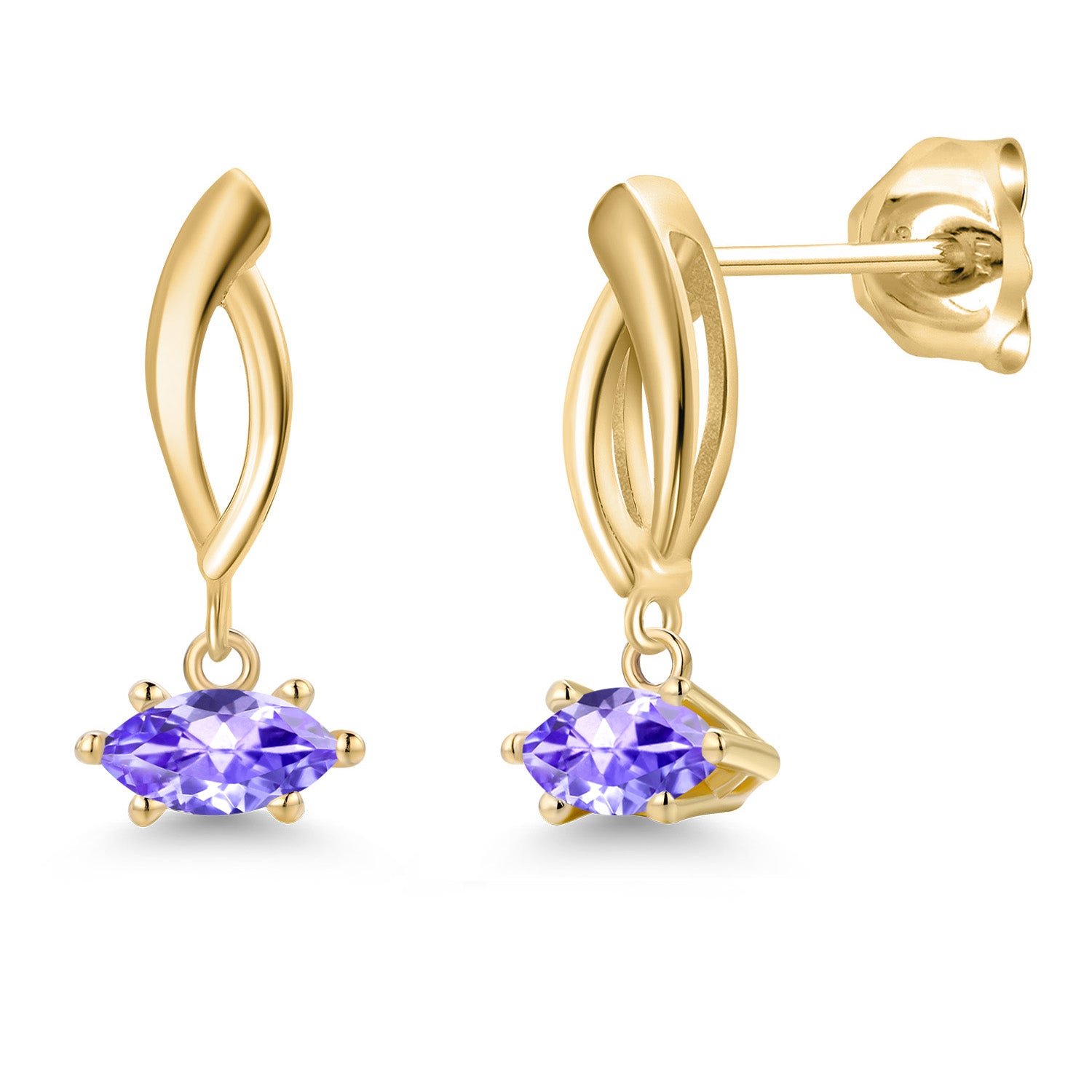 10K Yellow Gold Blue Tanzanite Stud Dangle Earrings for Women | 0.50 Cttw | Gemstone December Birthstone | Marquise 6X3MM