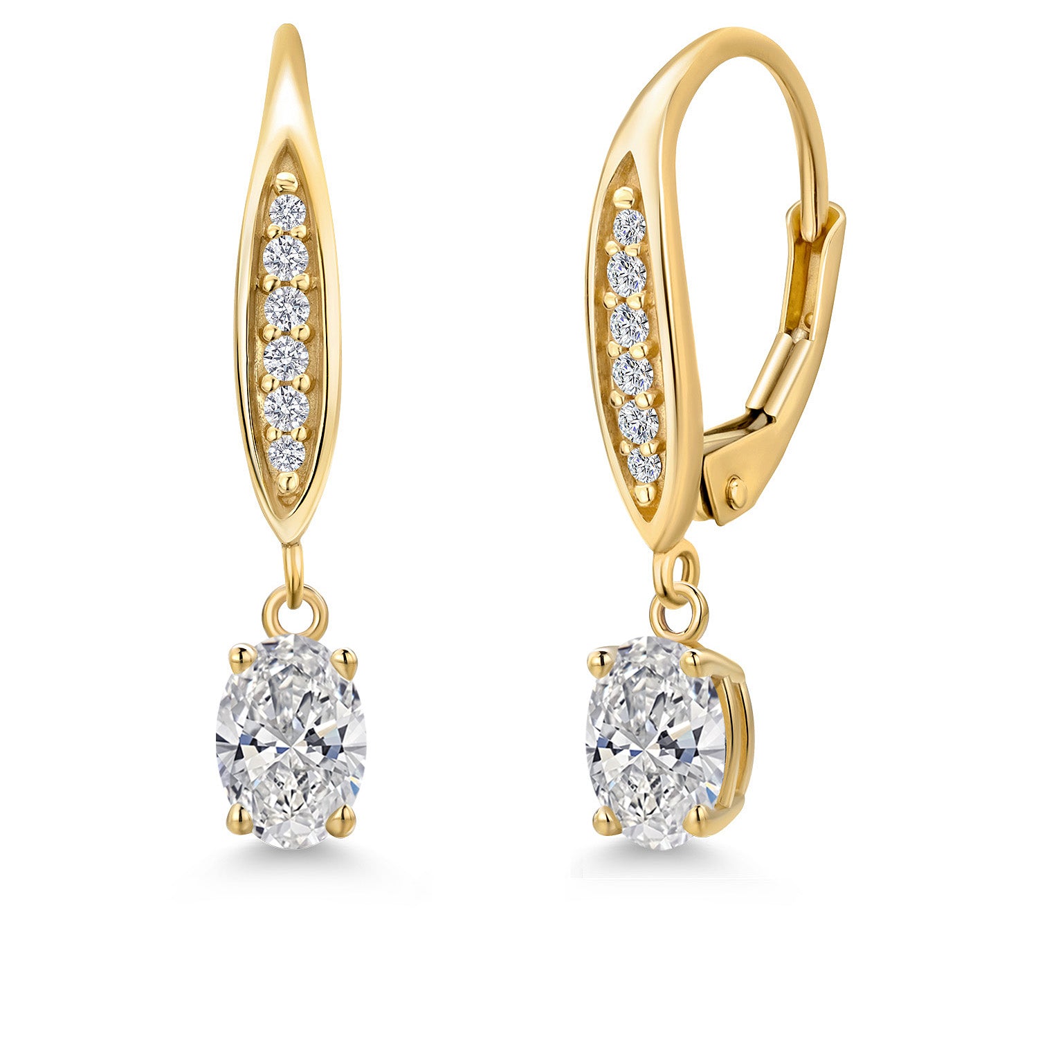 10K Yellow Gold DEF Lab Grown Diamond and E - F Lab Grown Diamond Dangle Earrings for Women | 1.10 Cttw | Gemstone April Birthstone | Oval 6X4MM