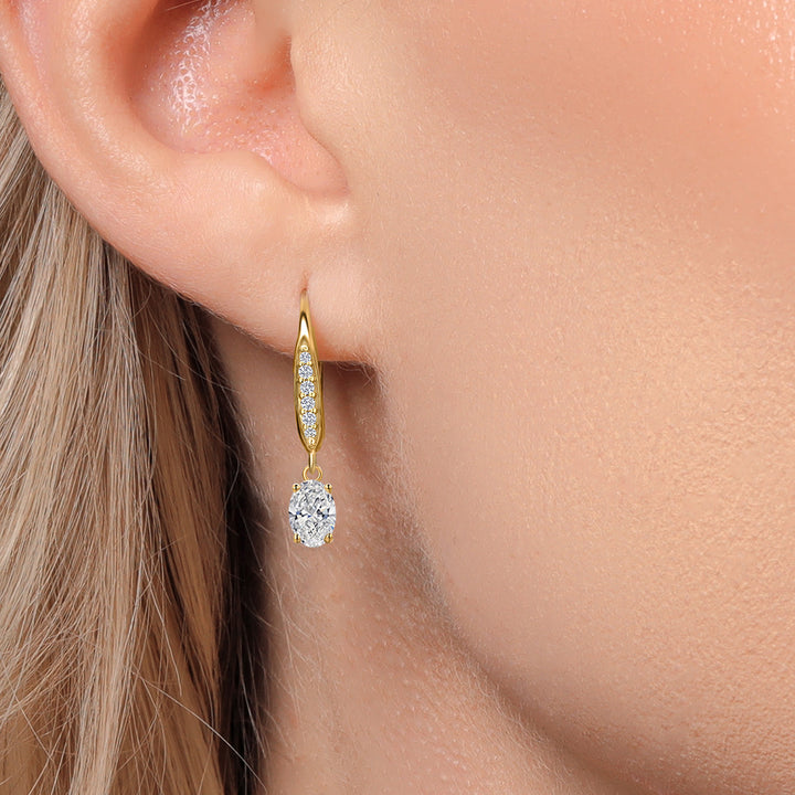 10K Yellow Gold DEF Lab Grown Diamond and E - F Lab Grown Diamond Dangle Earrings for Women | 1.10 Cttw | Gemstone April Birthstone | Oval 6X4MM