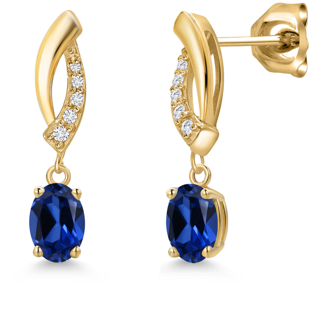 Blue Created Sapphire - September_Earrings in 10K Yellow Gold