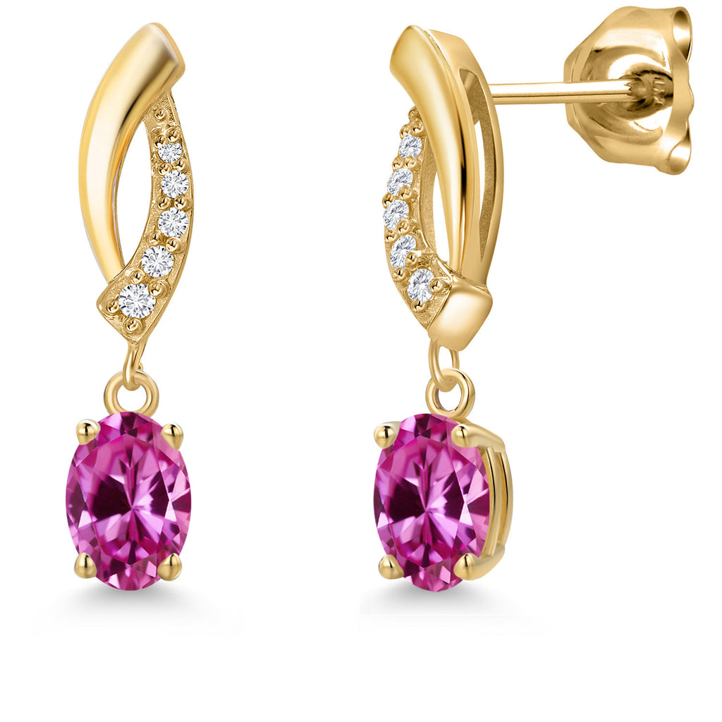 Pink Created Sapphire - September_Earrings in 10K Yellow Gold