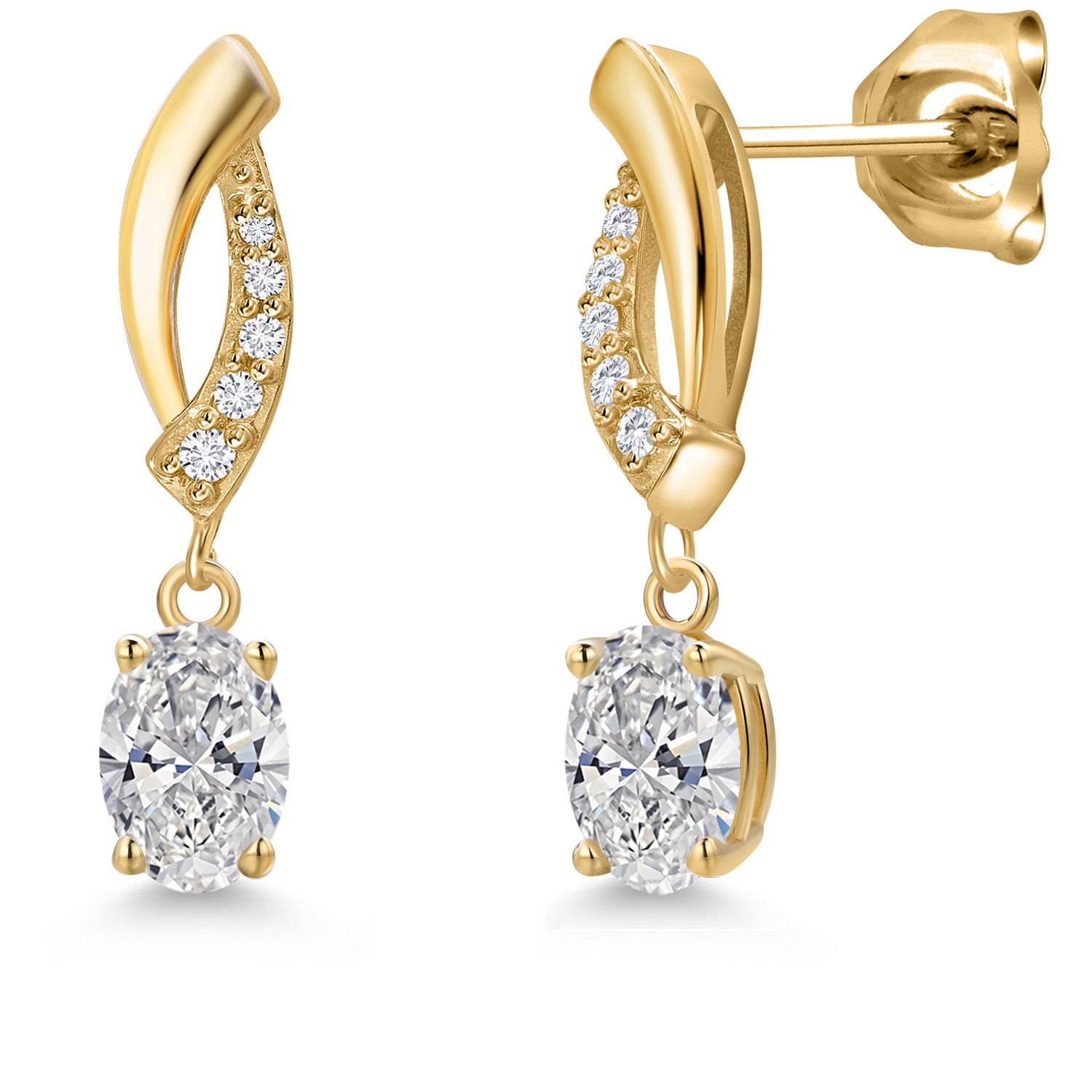 10K Yellow Gold Lab Grown Diamond Stud Dangle Earrings for Women | 0.85 Cttw | Gemstone April Birthstone | Oval 6X4MM