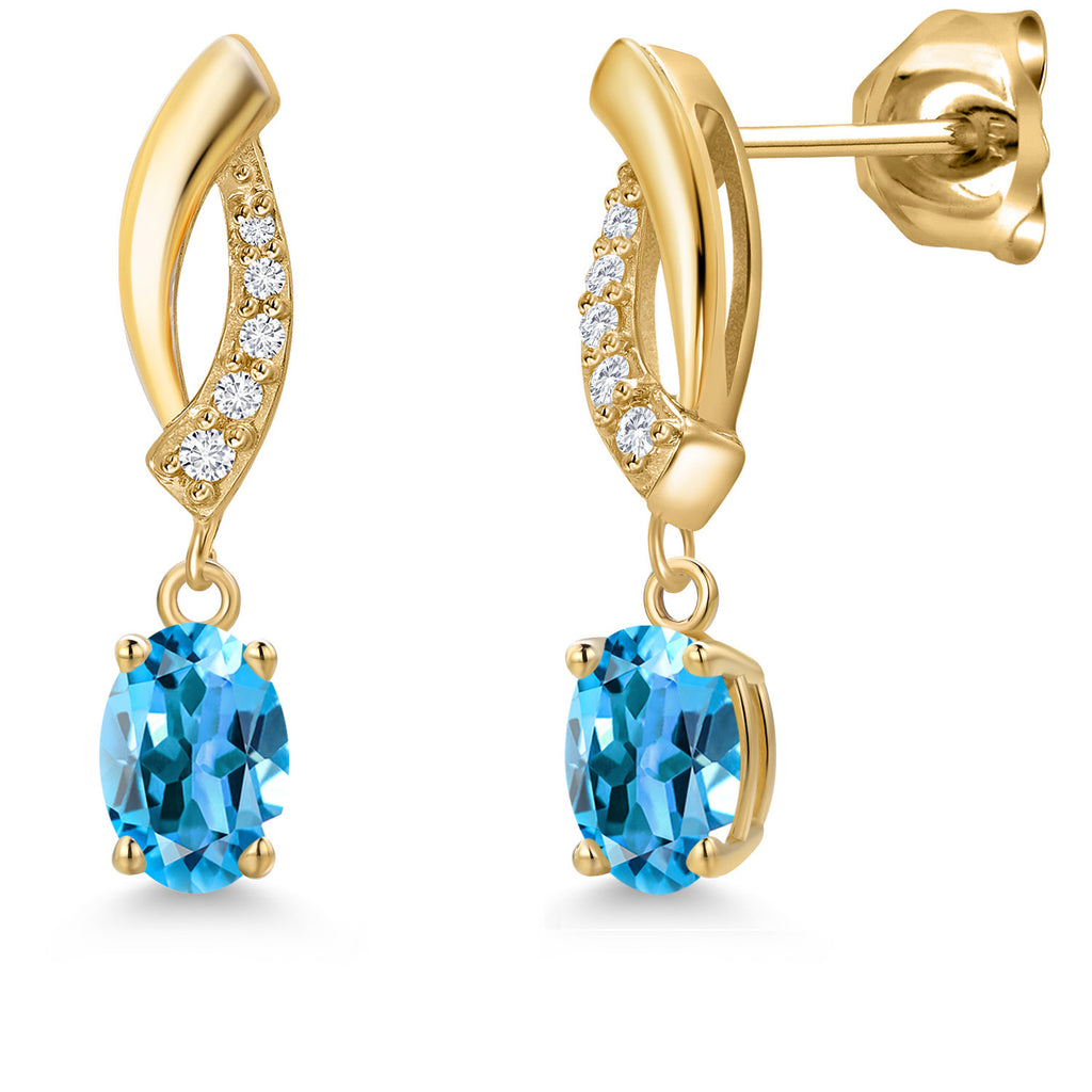 Swiss Blue Topaz - November_Earrings in 10K Yellow Gold