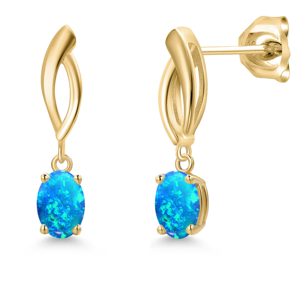 Blue Opal - October_Earrings in 10K Yellow Gold