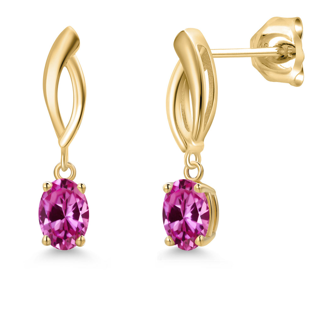 Pink Created Sapphire - September_Earrings in 10K Yellow Gold