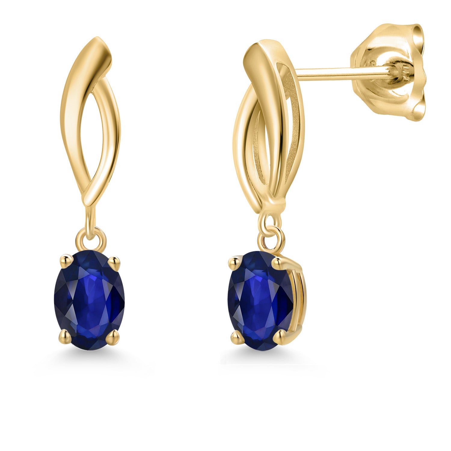 10K Yellow Gold Blue Sapphire Stud Dangle Earrings for Women | 1.10 Cttw | Gemstone September Birthstone | Oval 6X4MM