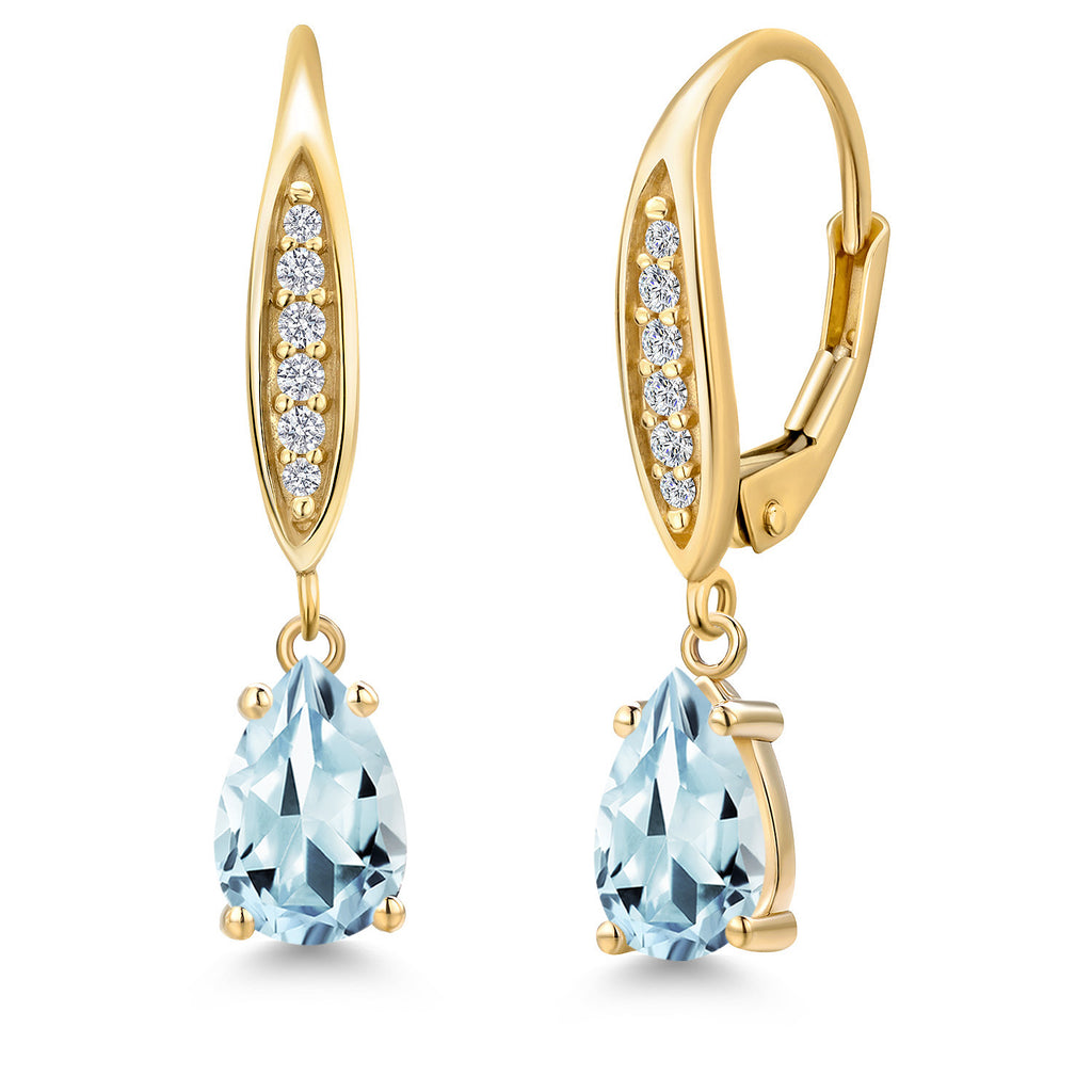 Aquamarine - March_Earrings in 10K Yellow Gold