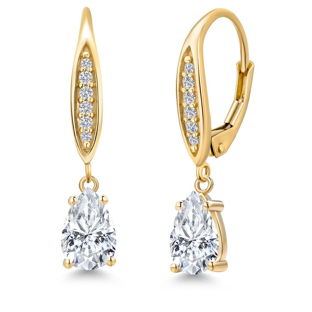 White Moissanite - April_Earrings in 10K Yellow Gold
