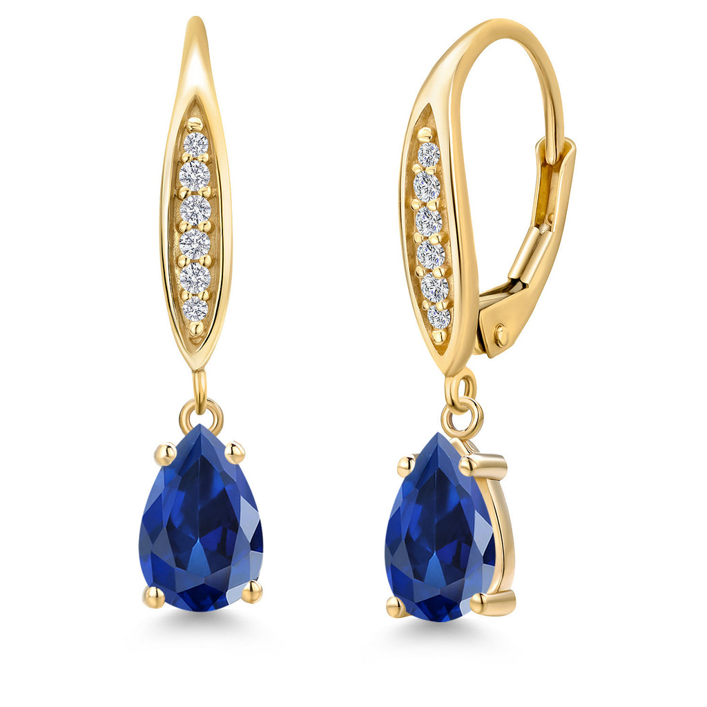 Blue Created Sapphire - September_Earrings in 10K Yellow Gold
