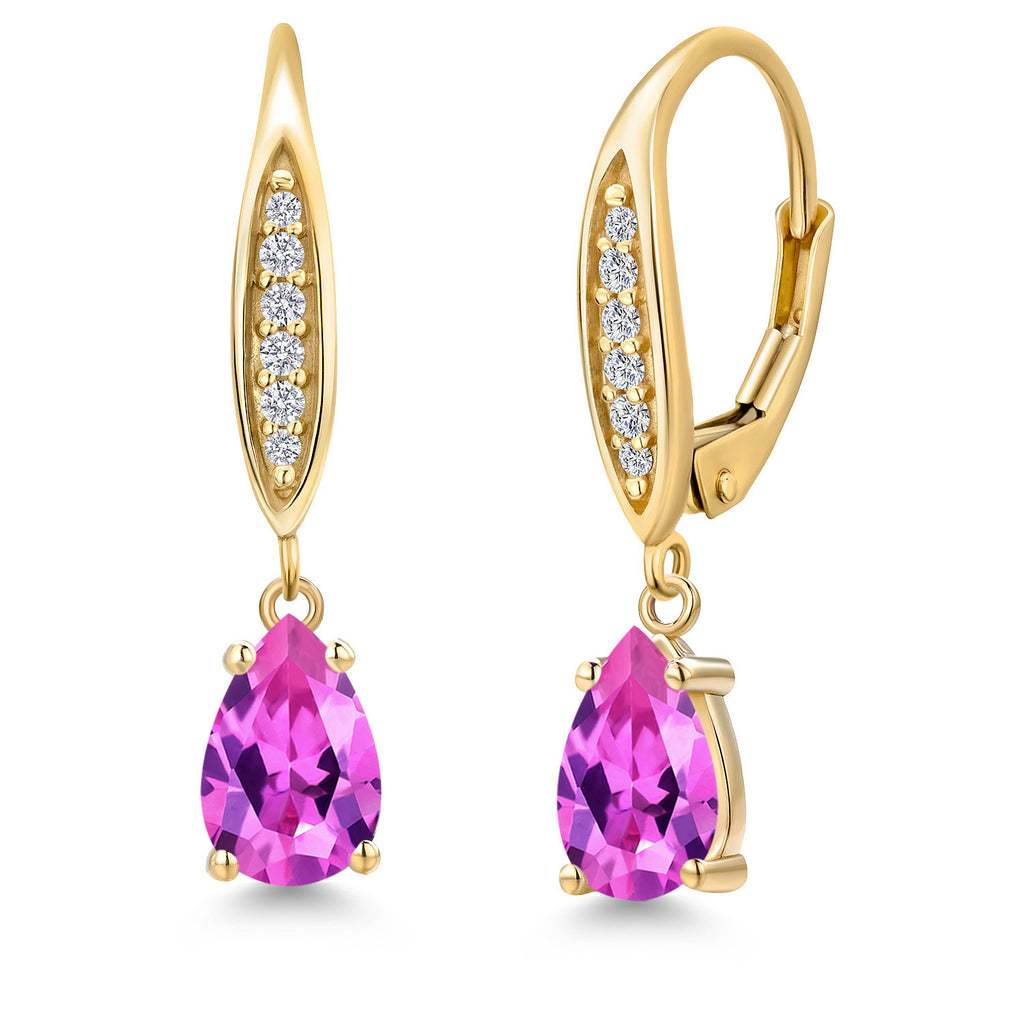 Pink Created Sapphire - September_Earrings in 10K Yellow Gold