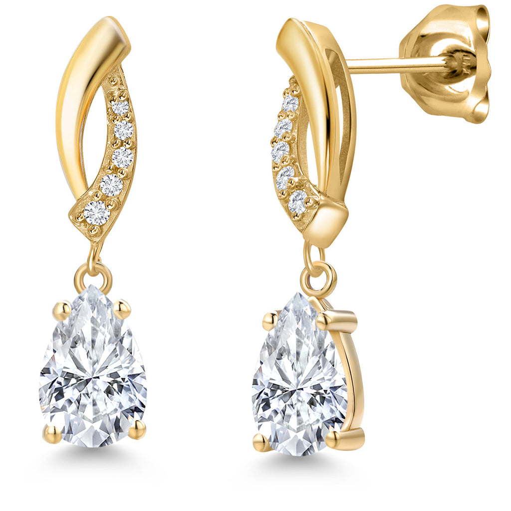 White Moissanite - April_Earrings in 10K Yellow Gold