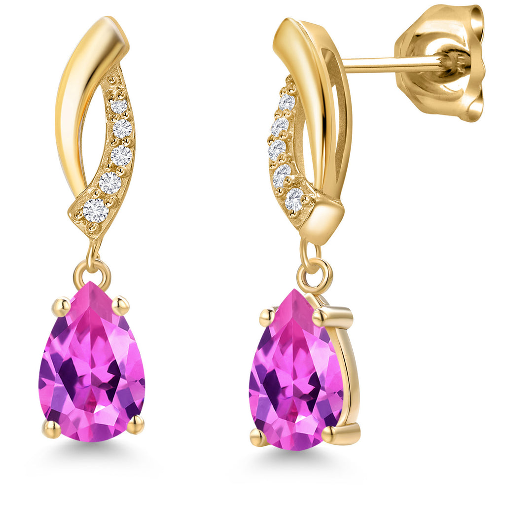 Pink Created Sapphire - September_Earrings in 10K Yellow Gold
