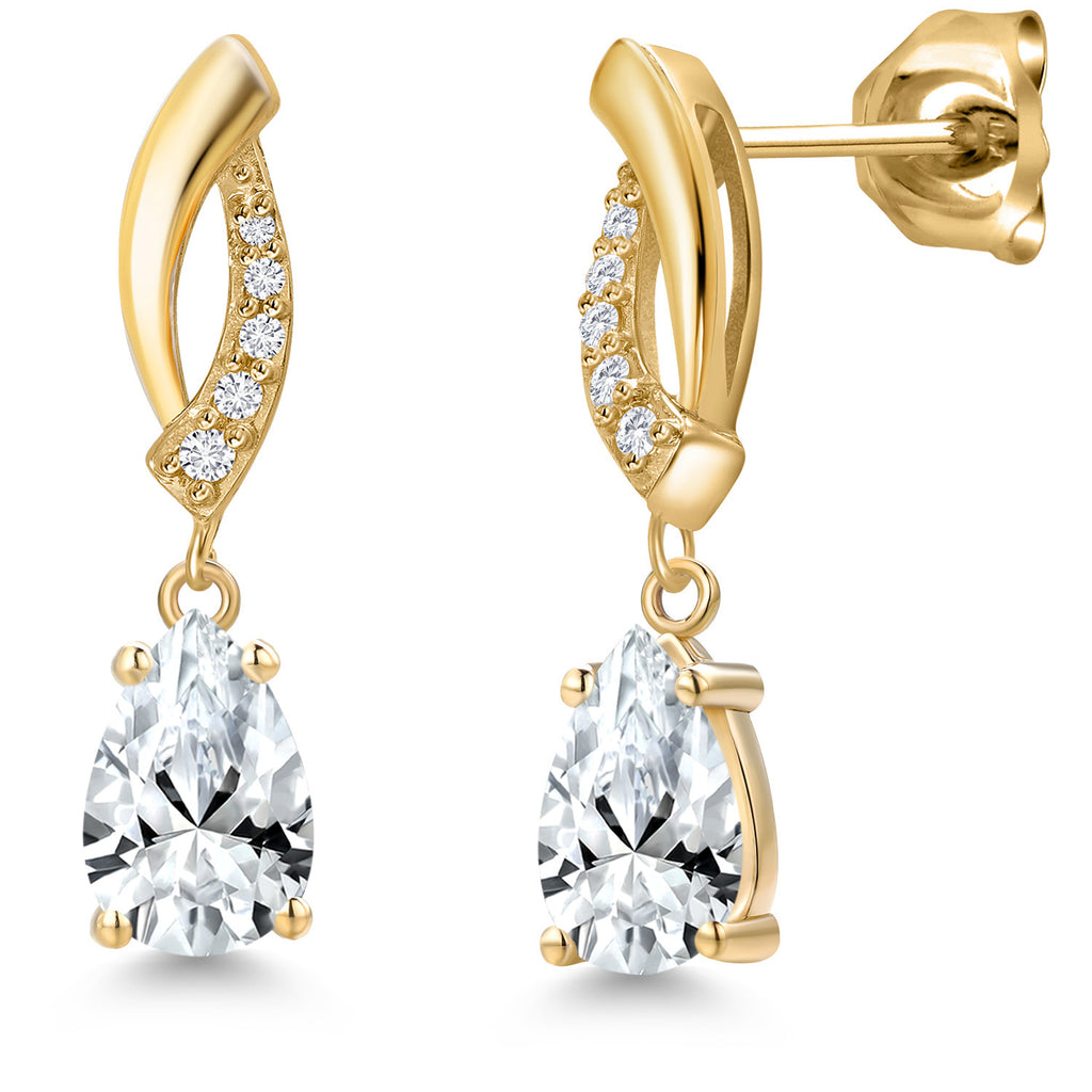 White Created Sapphire - September_Earrings in 10K Yellow Gold