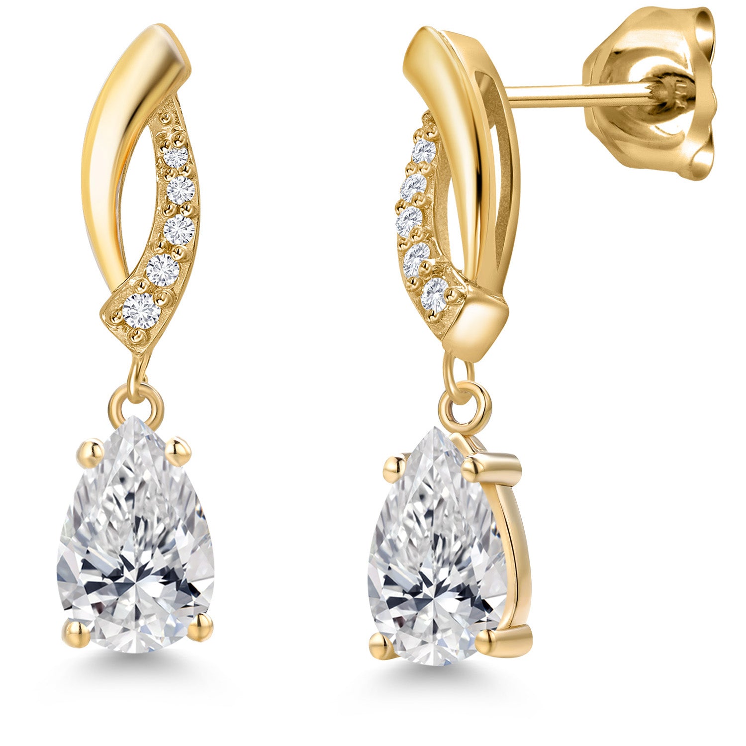 10K Yellow Gold Lab Grown Diamond Stud Dangle Earrings for Women | 1.51 Cttw | Gemstone April Birthstone | Pear Shape 8X5MM