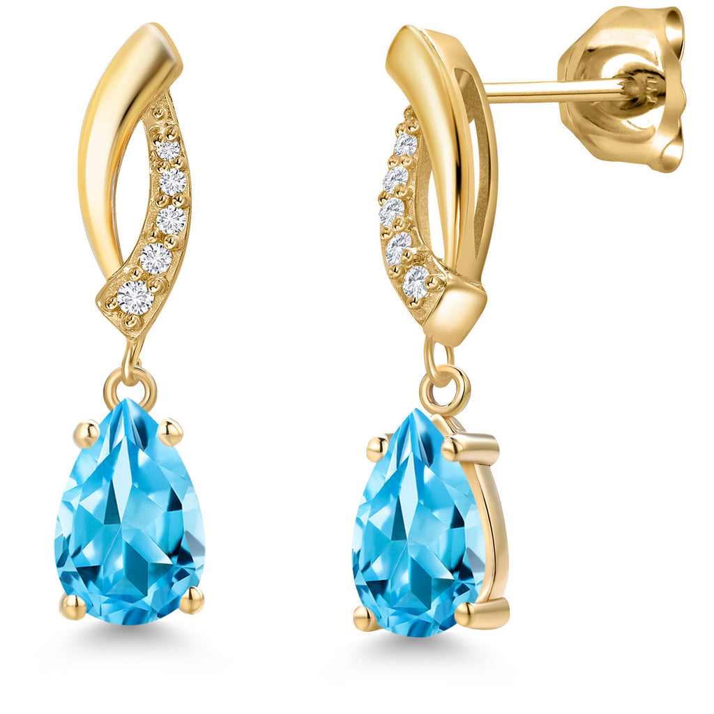 Swiss Blue Topaz - November_Earrings in 10K Yellow Gold