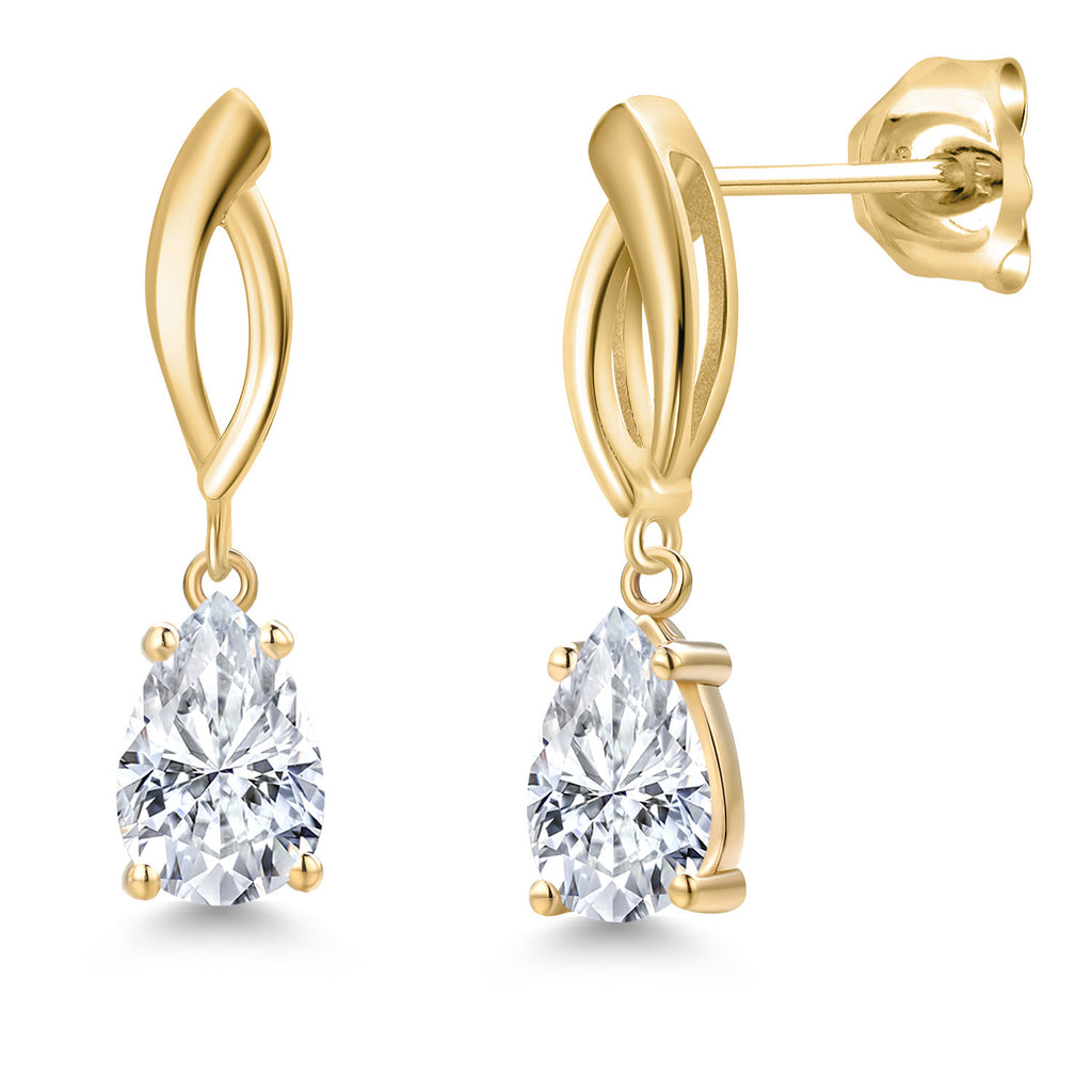 White Moissanite - April_Earrings in 10K Yellow Gold