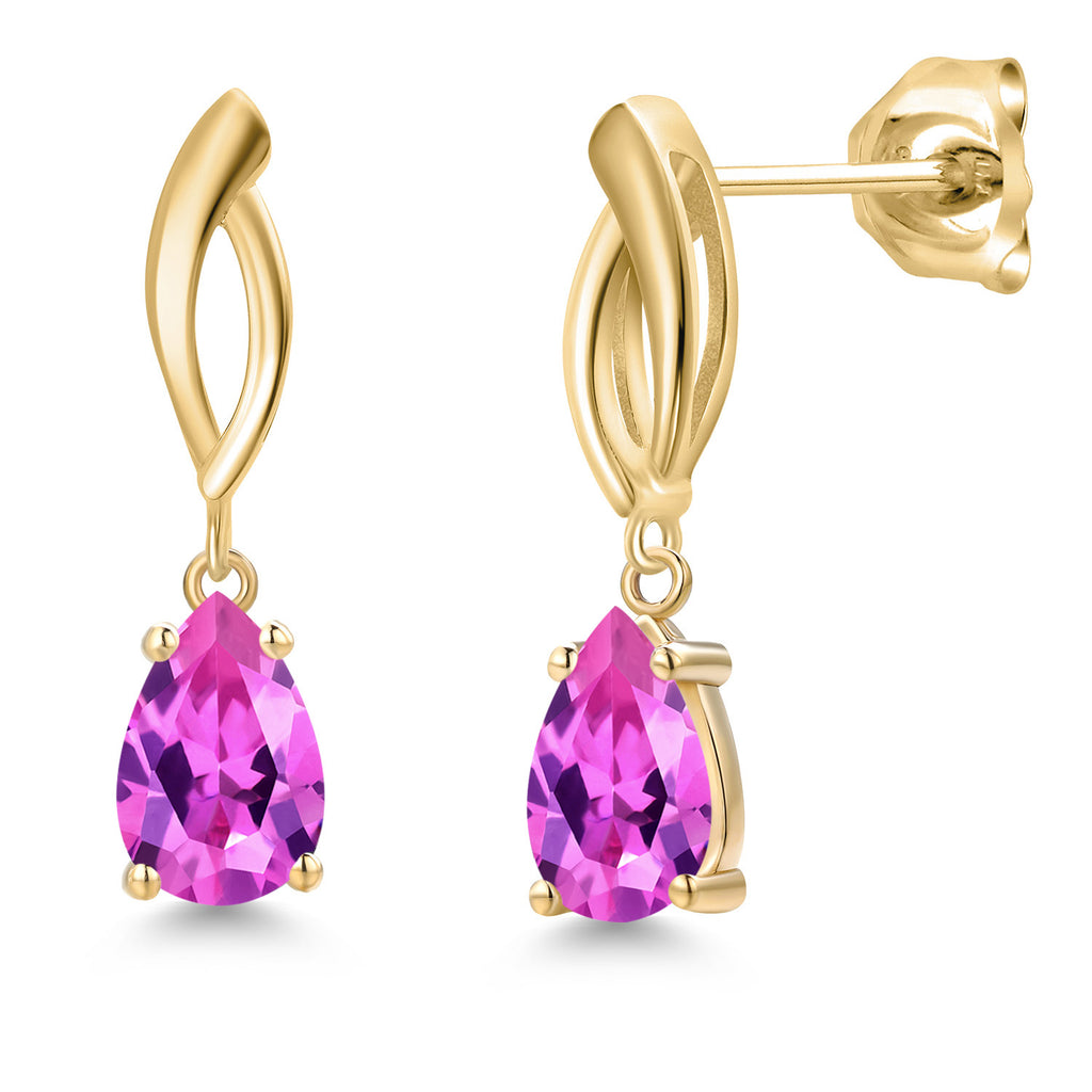 Pink Created Sapphire - September_Earrings in 10K Yellow Gold