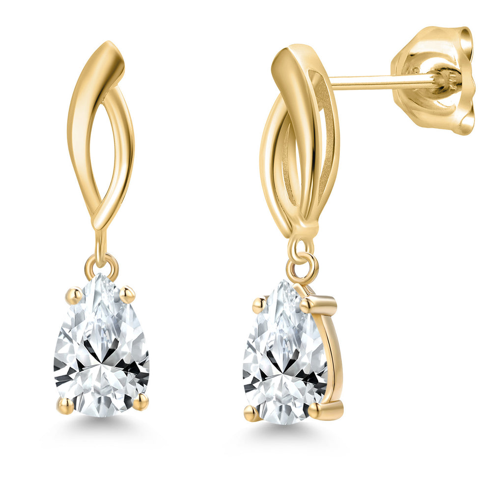 White Created Sapphire - September_Earrings in 10K Yellow Gold