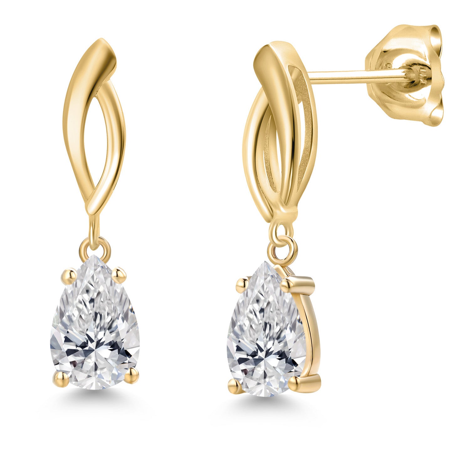 10K Yellow Gold Lab Grown Diamond Stud Dangle Earrings for Women | 1.46 Cttw | Gemstone April Birthstone | Pear Shape 8X5MM | DEF Color | VVS-VS Clarity