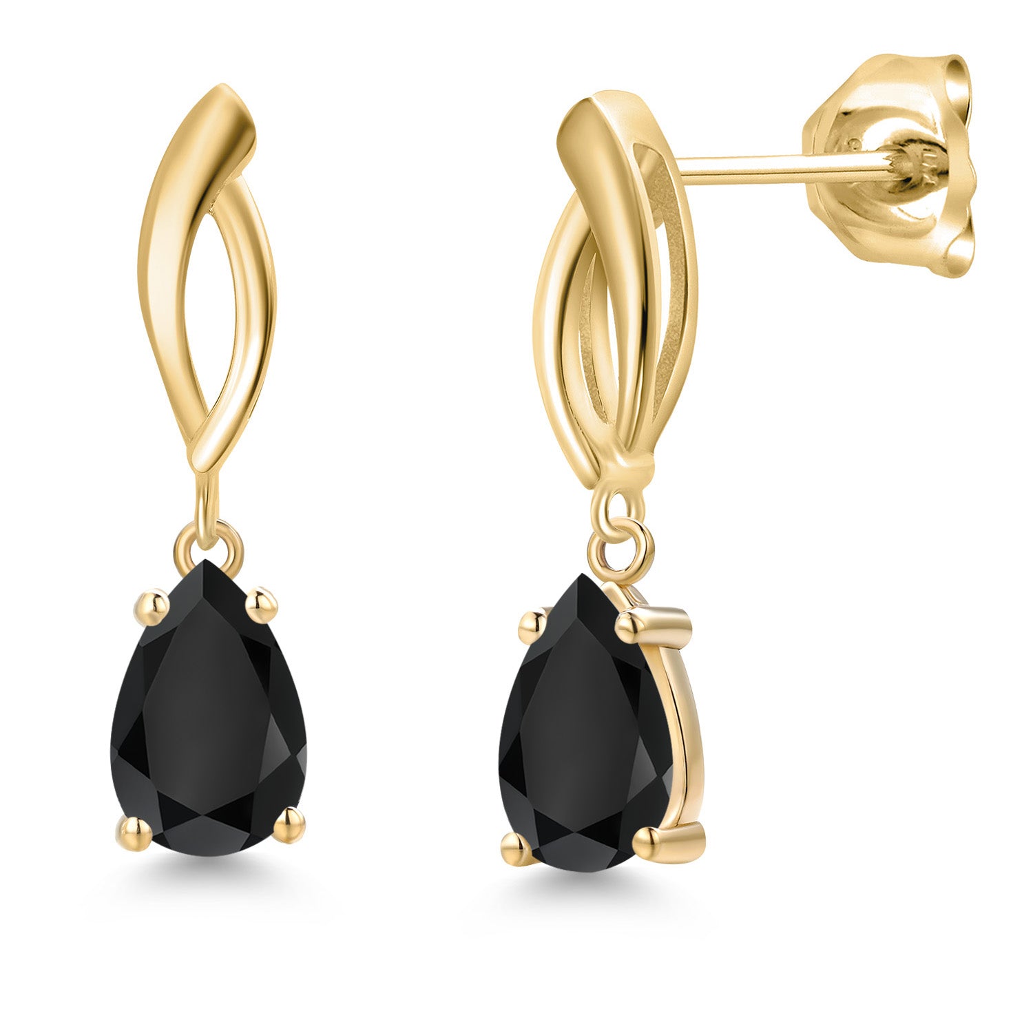 10K Yellow Gold Black Onyx Stud Dangle Earrings for Women | 1.70 Cttw | Gemstone December Birthstone | Pear Shape 8X5MM