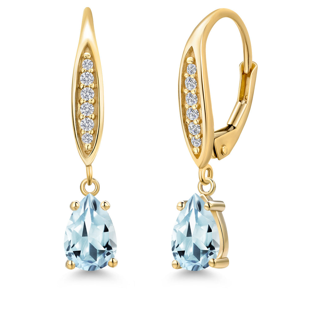 Aquamarine - March_Earrings in 10K Yellow Gold