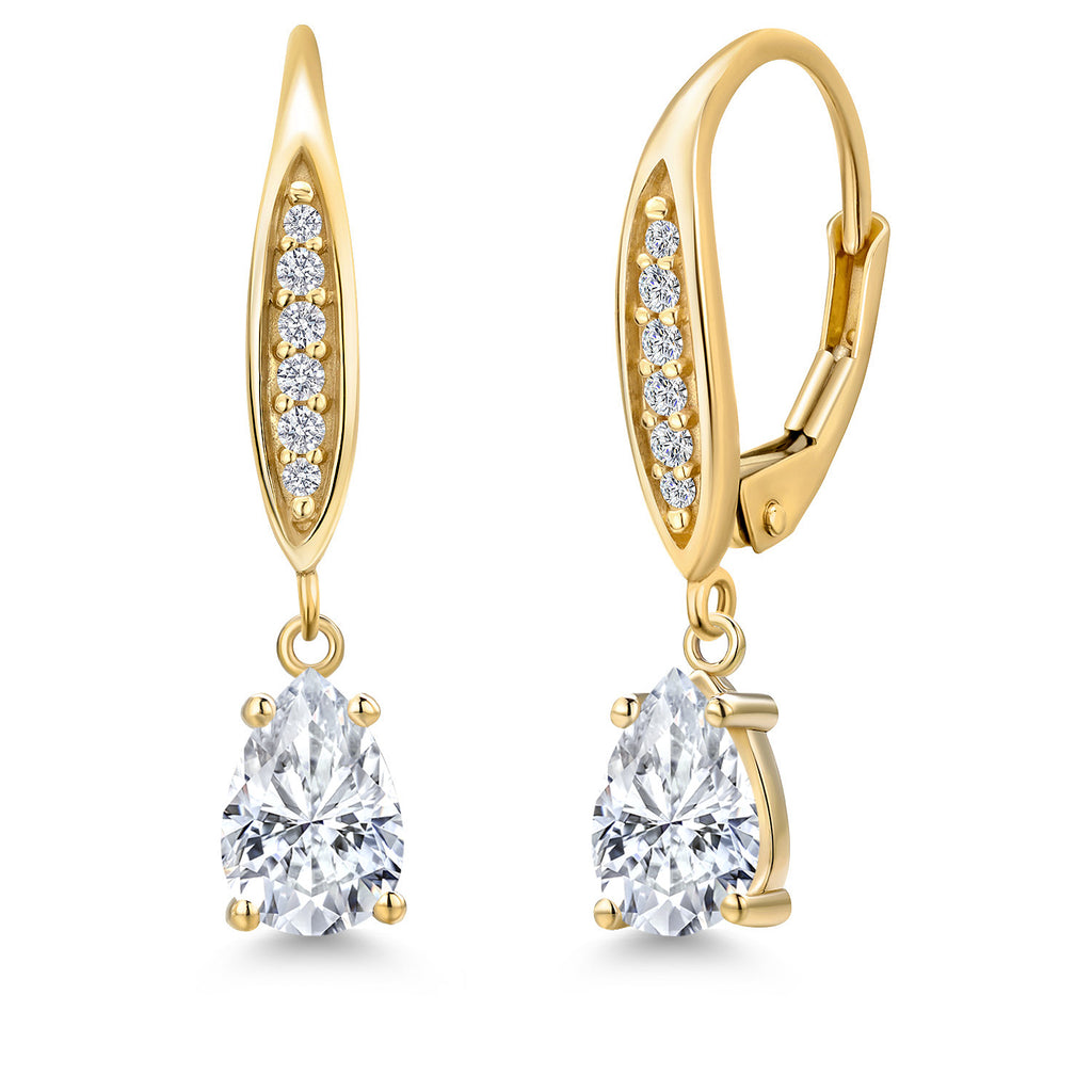 White Moissanite - April_Earrings in 10K Yellow Gold