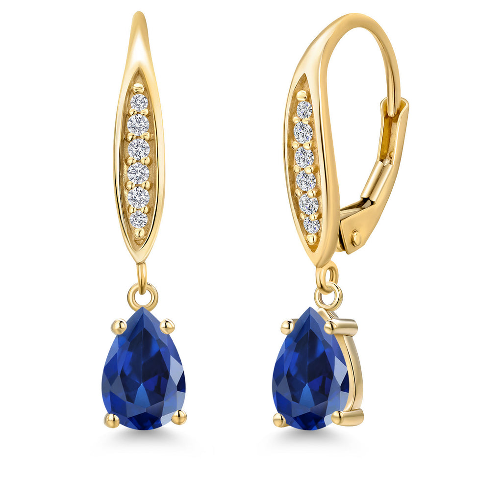 Blue Created Sapphire - September_Earrings in 10K Yellow Gold