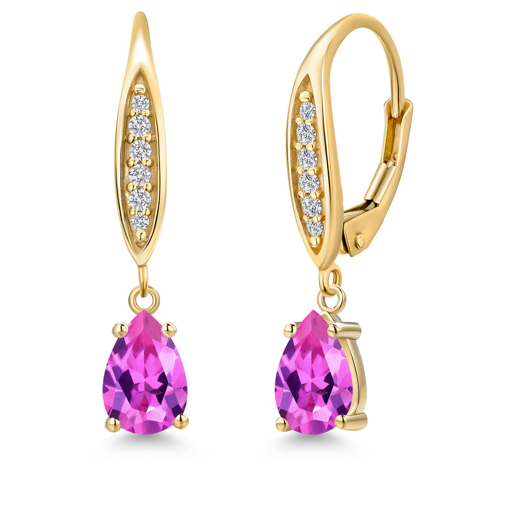 Pink Created Sapphire - September_Earrings in 10K Yellow Gold