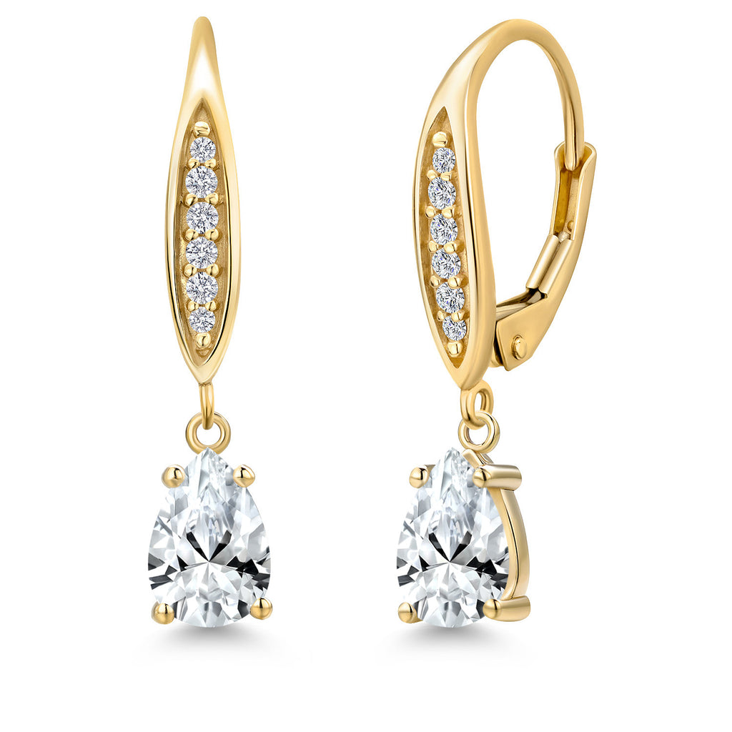 White Created Sapphire - September_Earrings in 10K Yellow Gold