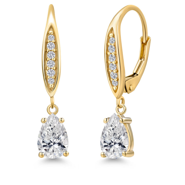 10K Yellow Gold Lab Grown Diamond Earrings for Women | 1.13 Cttw | Gemstone April Birthstone | Pear Shape 7X5MM