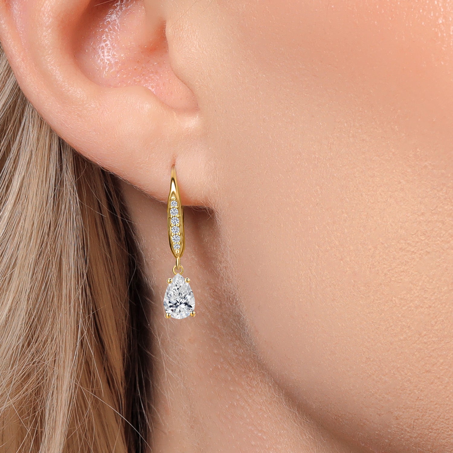 10K Yellow Gold Lab Grown Diamond Earrings for Women | 1.13 Cttw | Gemstone April Birthstone | Pear Shape 7X5MM