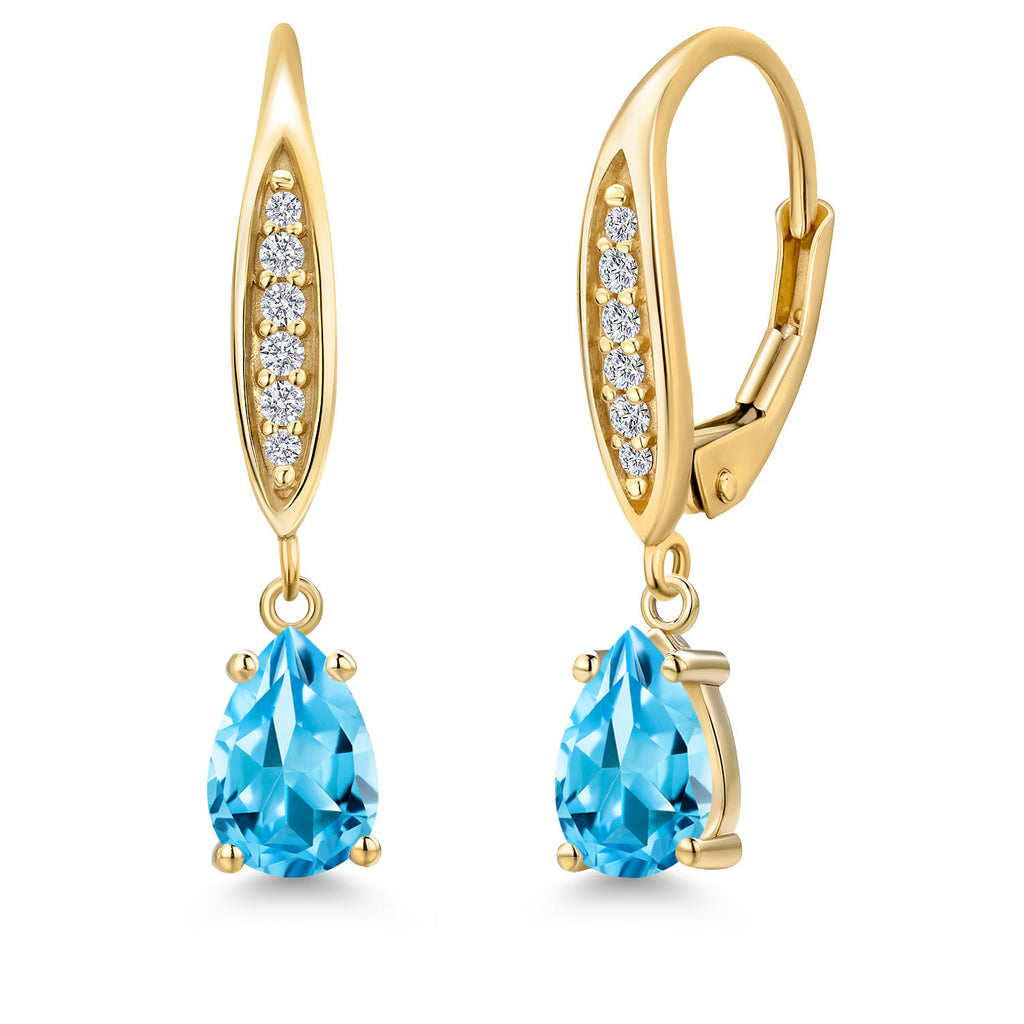 Swiss Blue Topaz - November_Earrings in 10K Yellow Gold