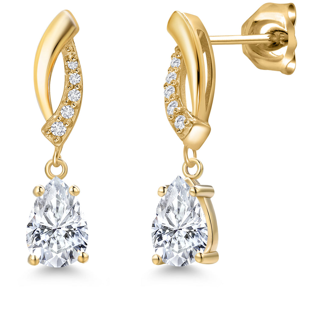 White Moissanite - April_Earrings in 10K Yellow Gold