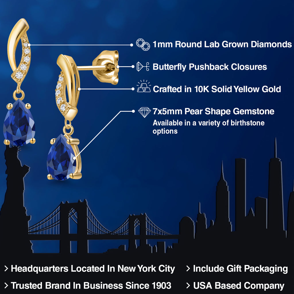 Blue Created Sapphire - September_Earrings in 10K Yellow Gold