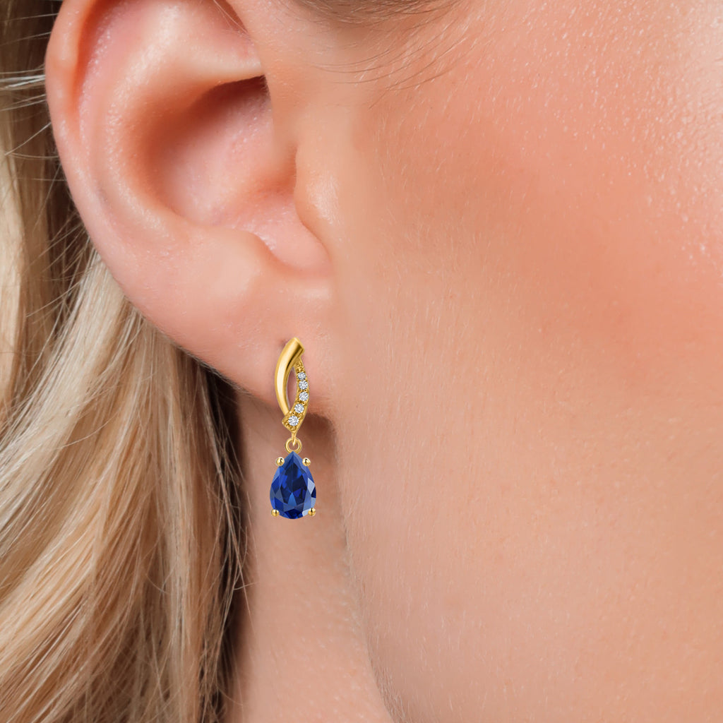 Blue Created Sapphire - September_Earrings in 10K Yellow Gold