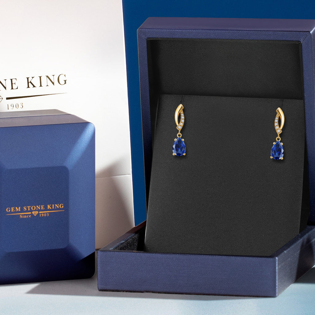Blue Created Sapphire - September_Earrings in 10K Yellow Gold