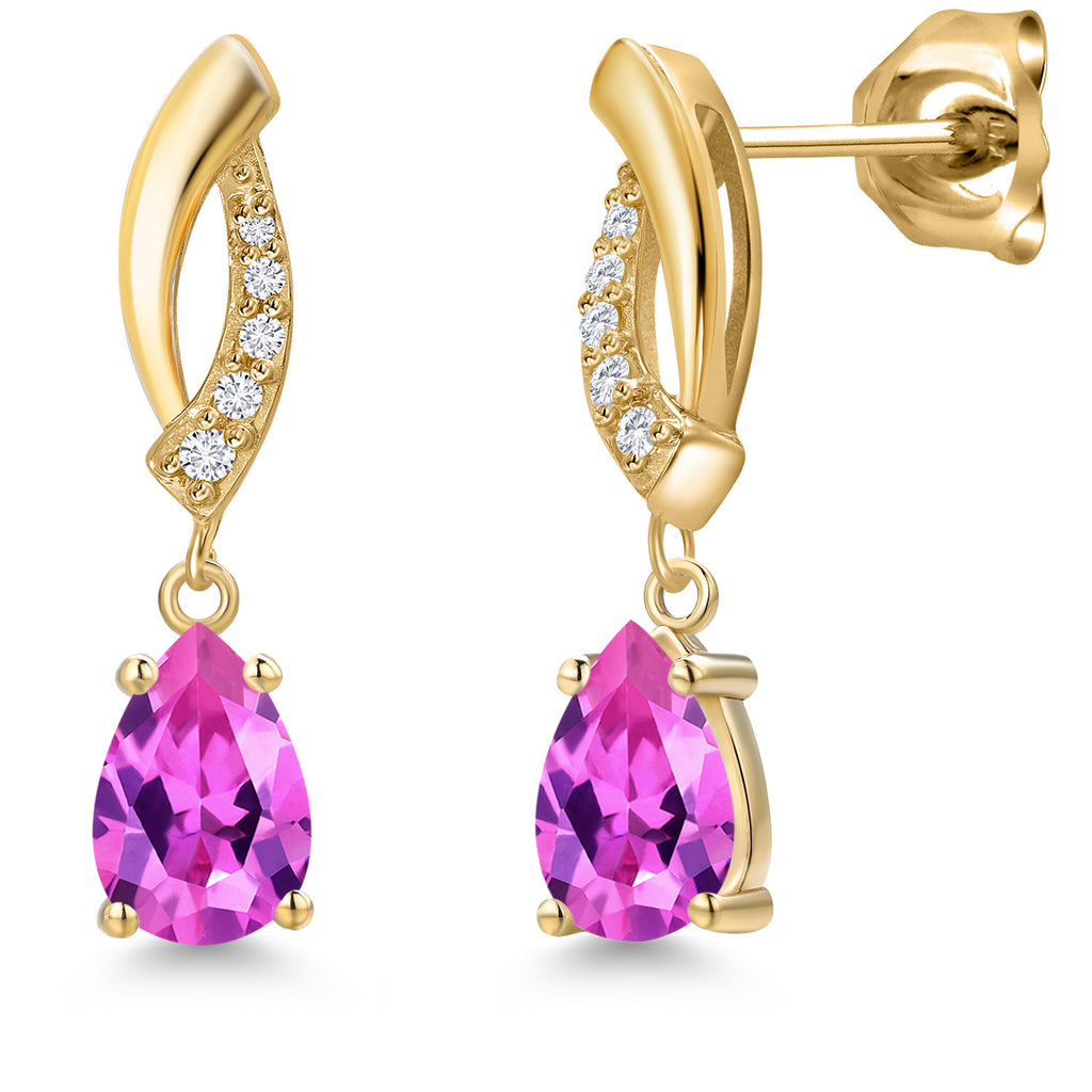 Pink Created Sapphire - September_Earrings in 10K Yellow Gold