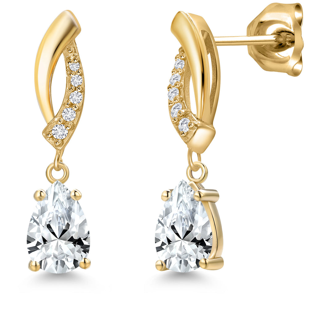 White Created Sapphire - September_Earrings in 10K Yellow Gold