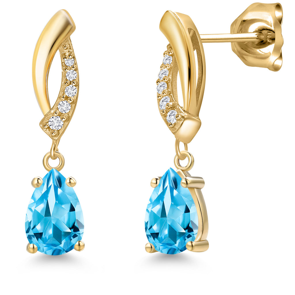 Swiss Blue Topaz - November_Earrings in 10K Yellow Gold