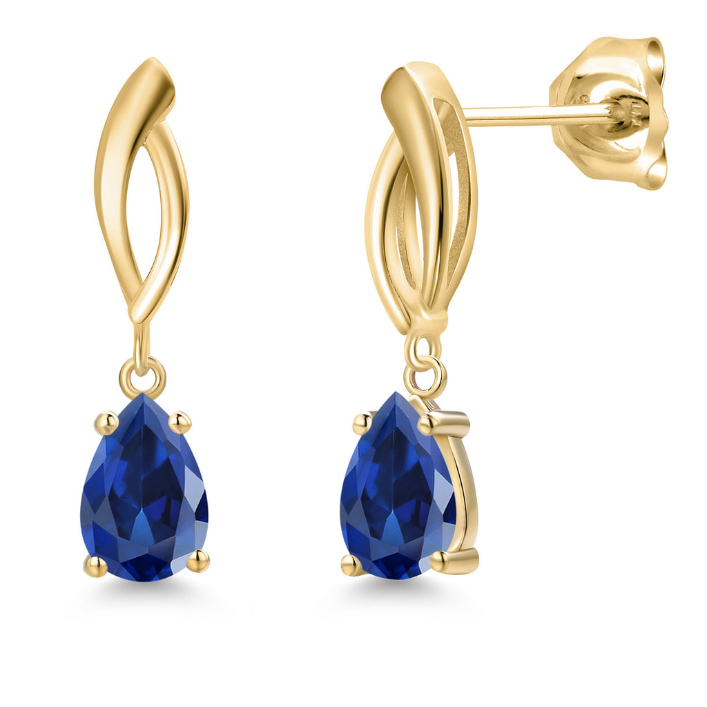 Blue Created Sapphire - September_Earrings in 10K Yellow Gold
