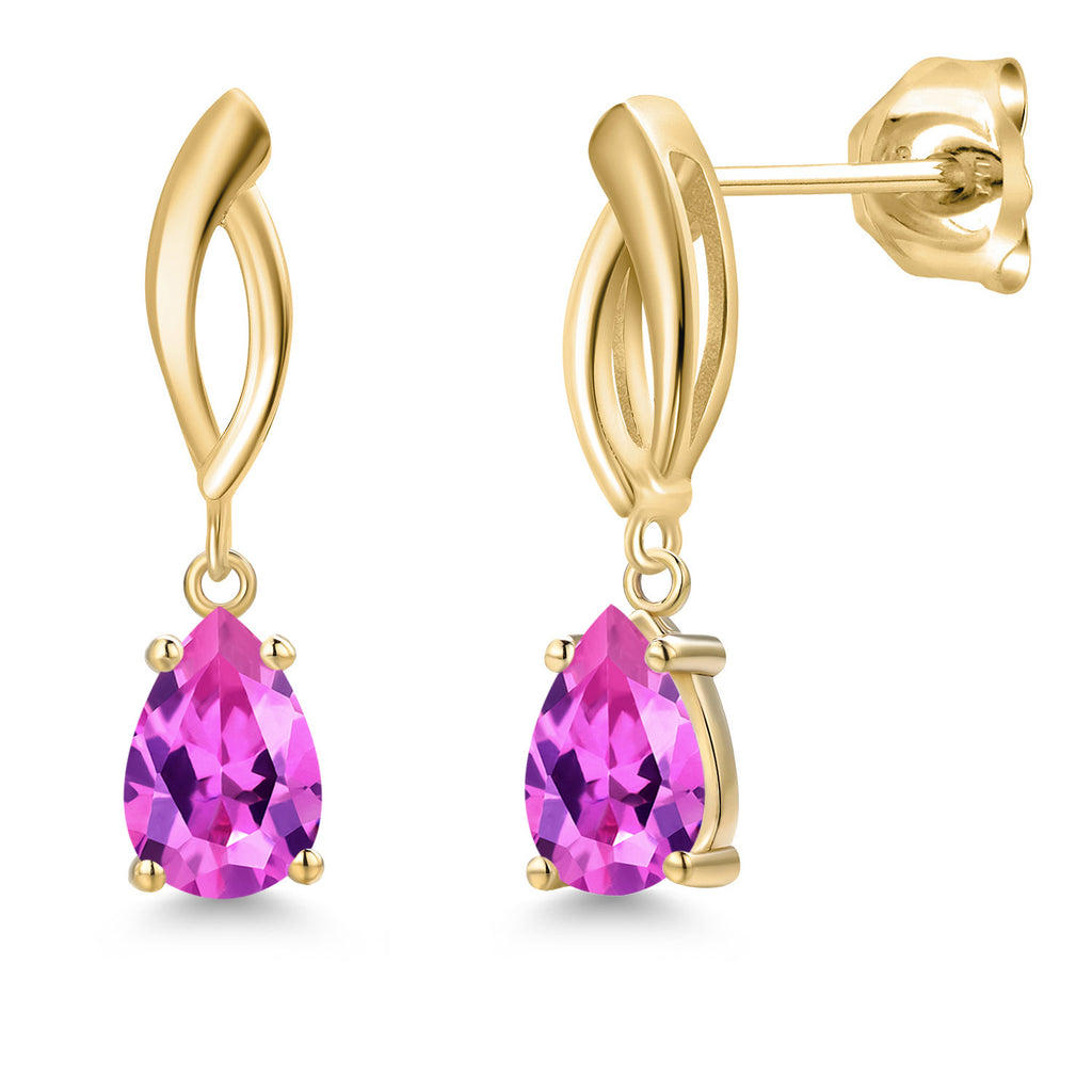 Pink Created Sapphire - September_Earrings in 10K Yellow Gold