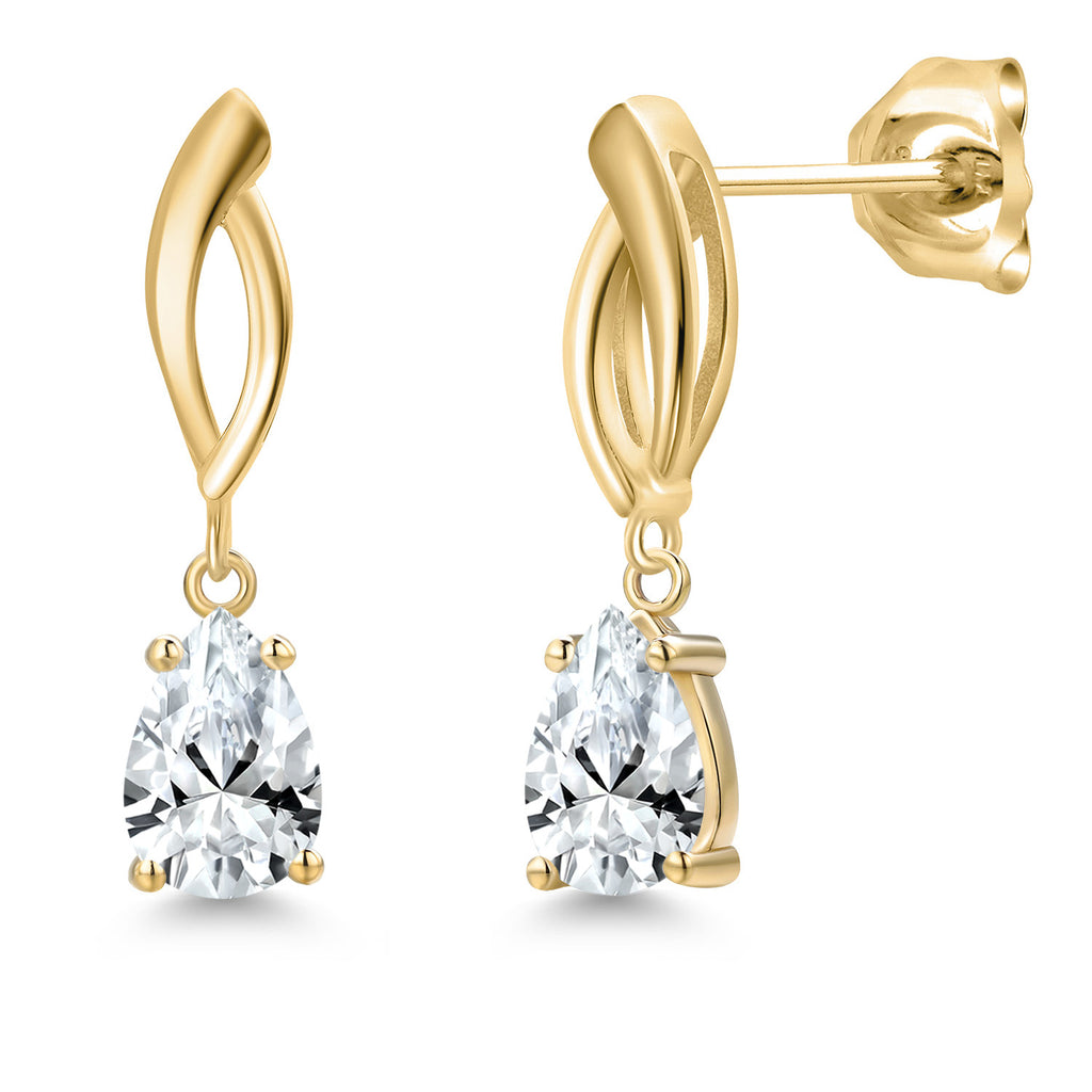 White Created Sapphire - September_Earrings in 10K Yellow Gold