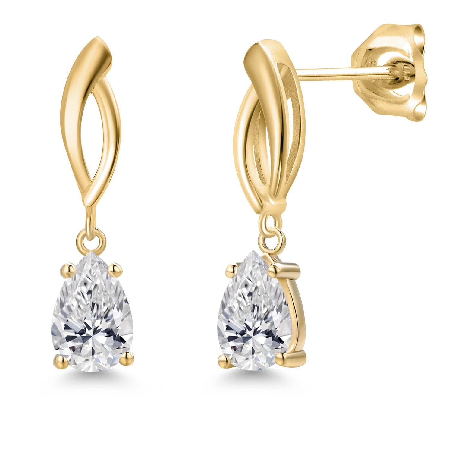 10K Yellow Gold Lab Grown Diamond Stud Dangle Earrings for Women | 1.04 Cttw | Gemstone April Birthstone | Pear Shape 7X5MM | DEF Color | VVS-VS Clarity