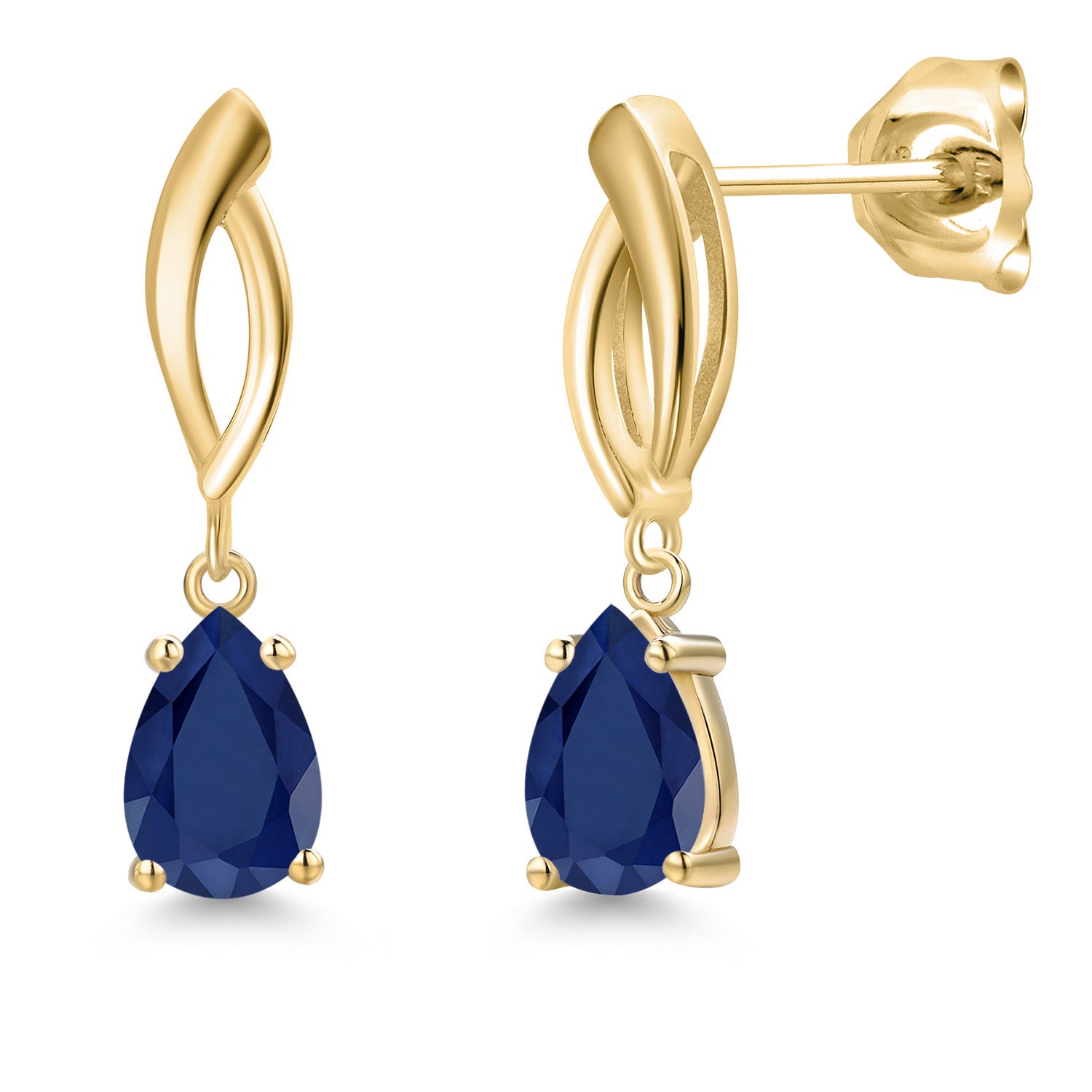 10K Yellow Gold Blue Sapphire Stud Dangle Earrings for Women | 1.78 Cttw | Gemstone September Birthstone | Pear Shape 7X5MM