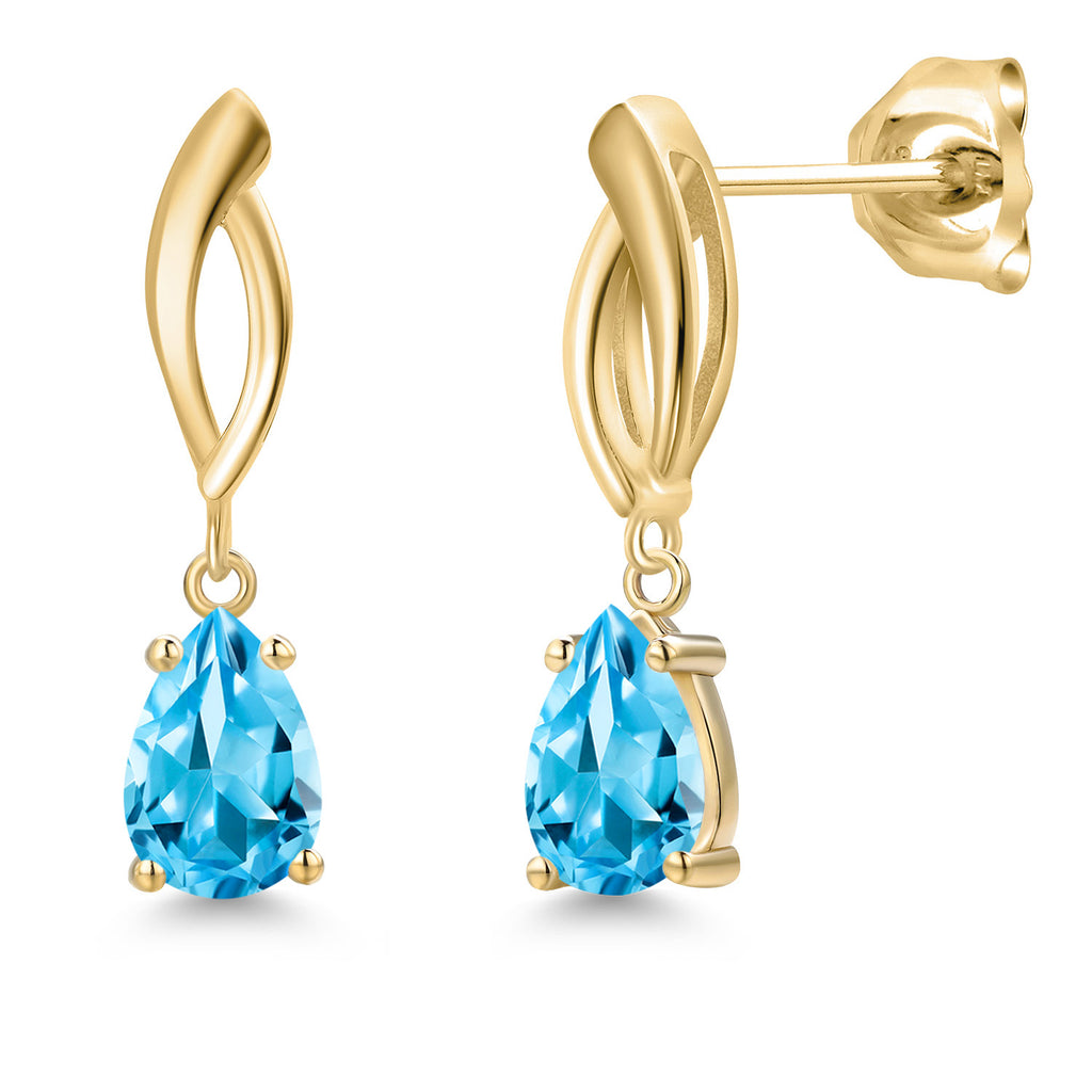 Swiss Blue Topaz - November_Earrings in 10K Yellow Gold