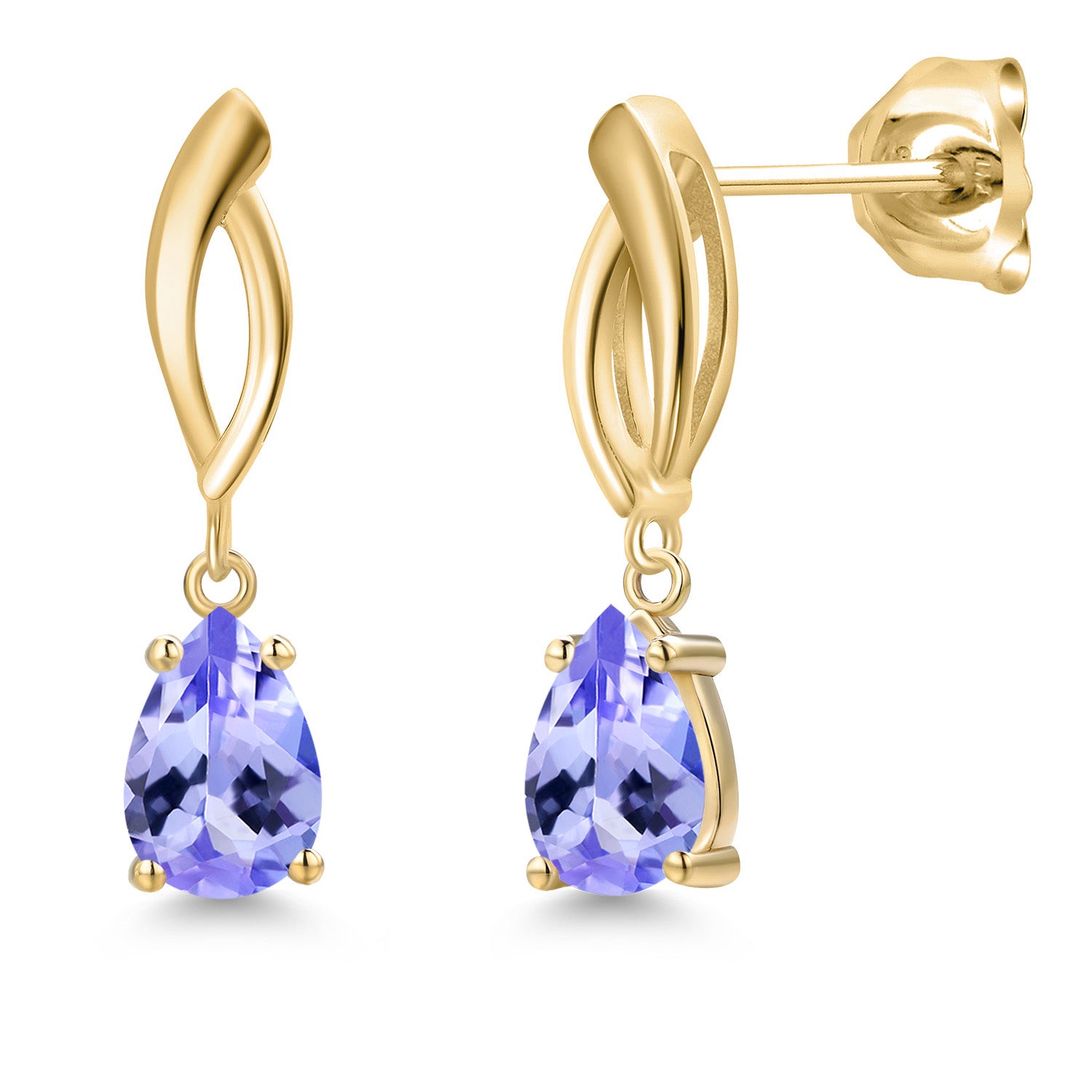 10K Yellow Gold Blue Tanzanite Stud Dangle Earrings for Women | 1.32 Cttw | Gemstone December Birthstone | Pear Shape 7X5MM