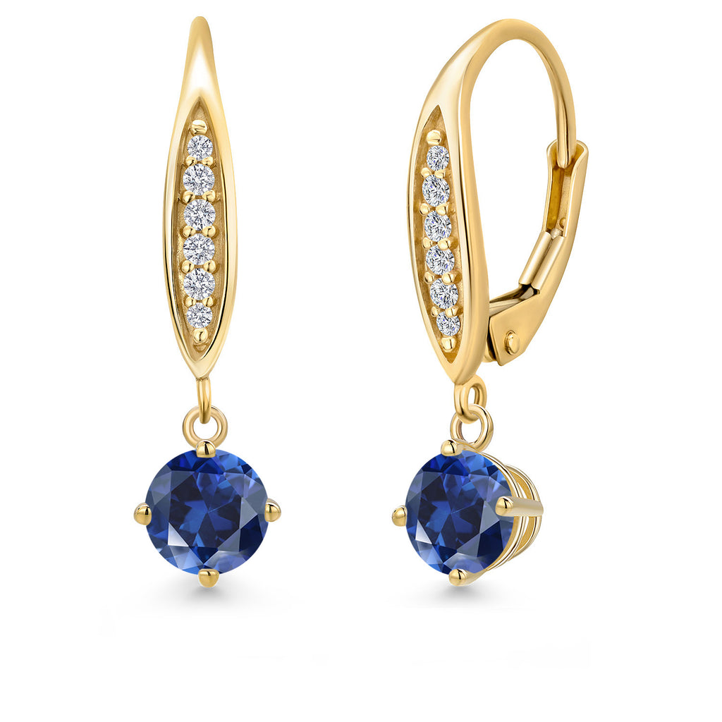 Blue Created Sapphire - September_Earrings in 10K Yellow Gold