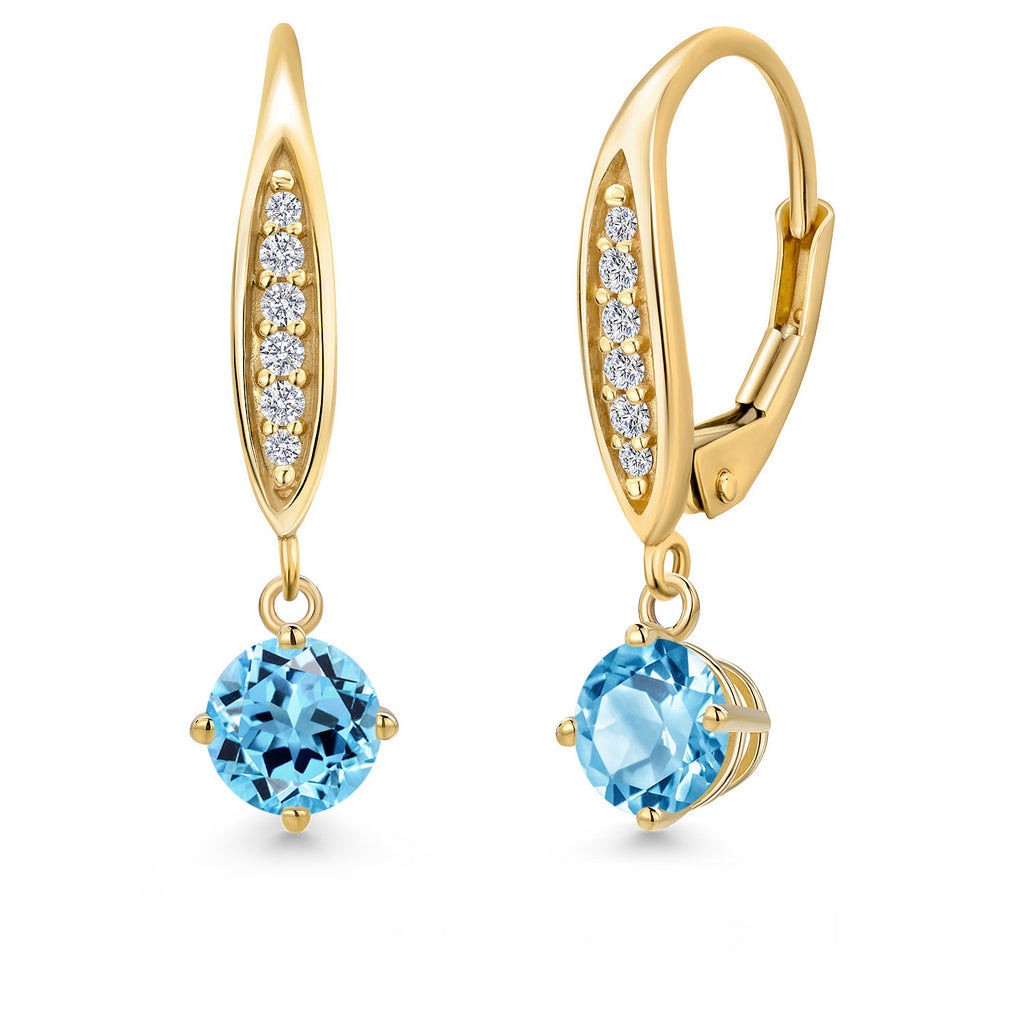 Swiss Blue Topaz - November_Earrings in 10K Yellow Gold